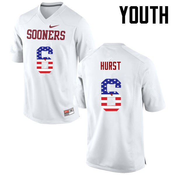 Youth Oklahoma Sooners #6 Demontre Hurst College Football USA Flag Fashion Jerseys-White - Click Image to Close